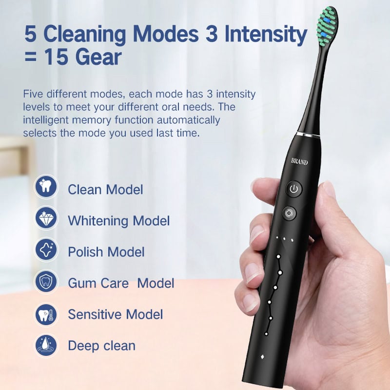 A person holding a mid-range electric toothbrush